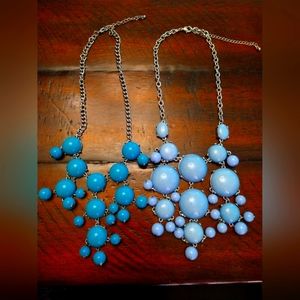 2 Fashion necklaces in Powder Blue and Turquoise Blue on Silvertone Chains
